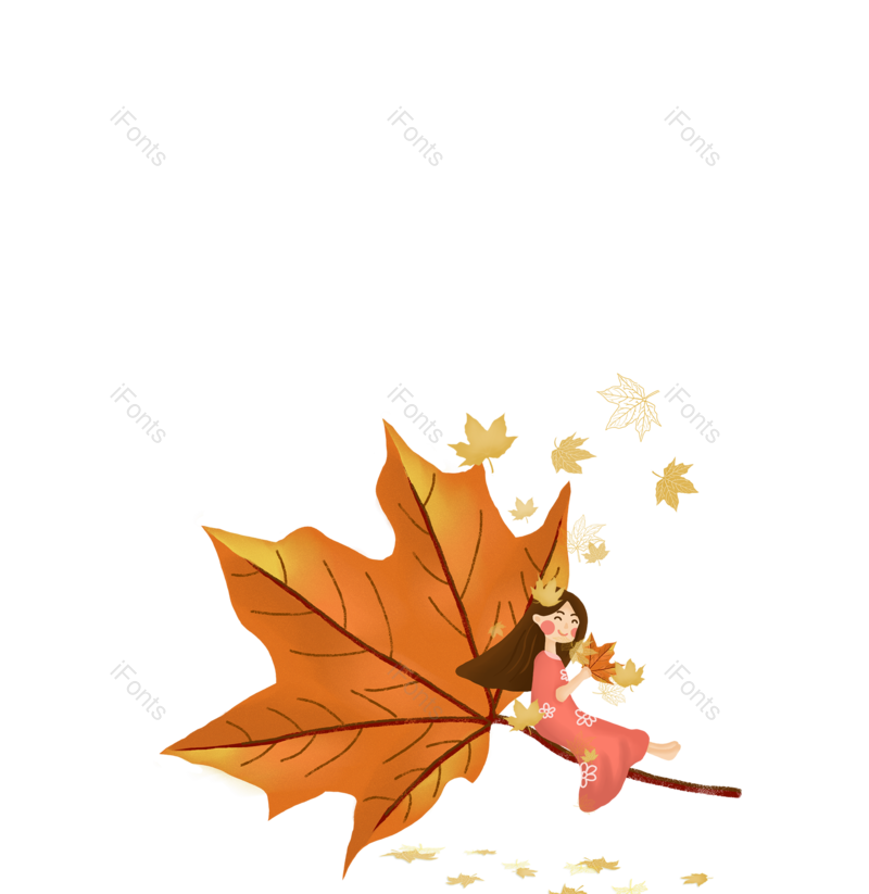 秋天图片,插画元素,女人PNG,枫叶免抠素材